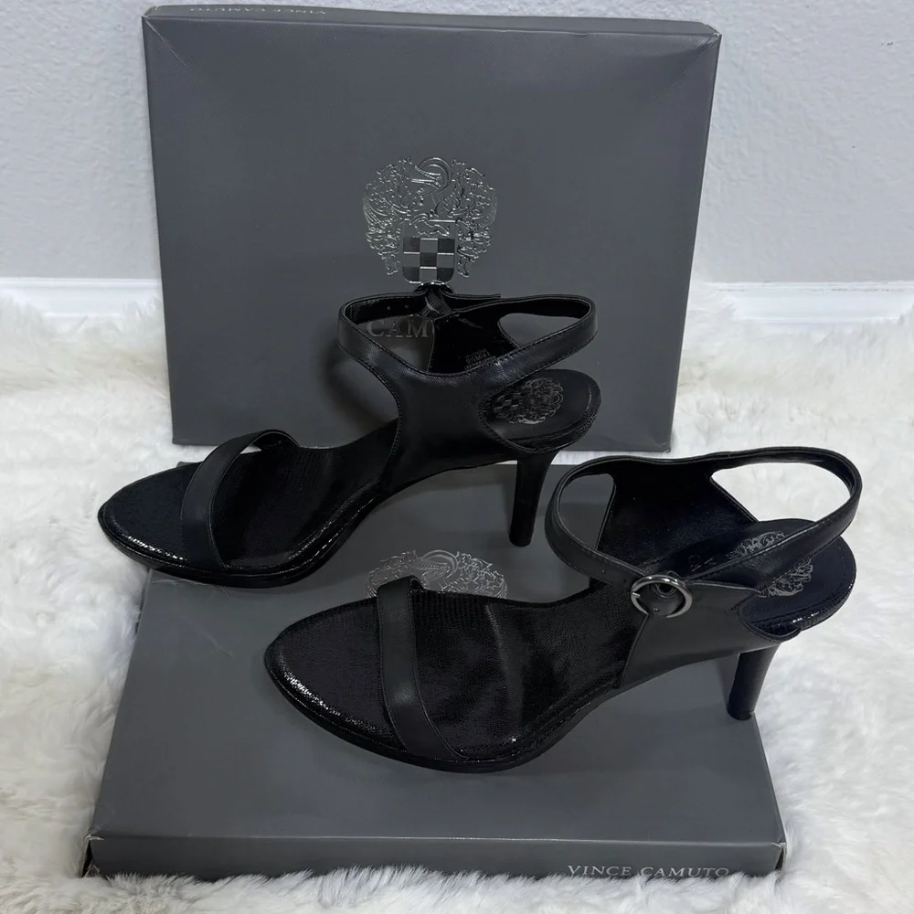 Vince Camuto Lynona Heels Black Open-Toe Heeled Sandals, Size 9.5 - Picture 2 of 10